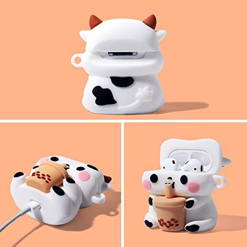 Симпатична Airpods 1&засилувач; 2 Случај Покритие, 3 Пакет Boba Чај Крава 3D Цртан Филм Смешни Карактер Kawaii Симпатична Airpod
