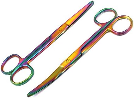 ОДОНТОМЕД2011 сет од 2 мулти титаниум боја Виножито Оперативно ножици Остри/тапи 5,5 директно и заоблен ножици за бои од не'рѓосувачки челик ОДМ
