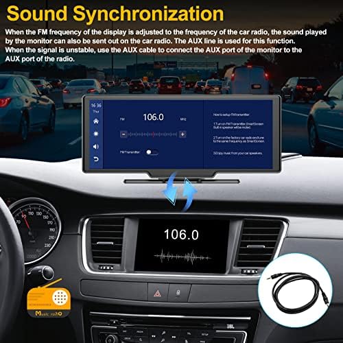 9.3 инчен преносен Bluetooth Car Stereo со Apple CarPlay/Android Auto Reversing Monitor Monitor Monitor Cit Rackup Camera Set Support 2 Split Screen/Bluetooth/DVR