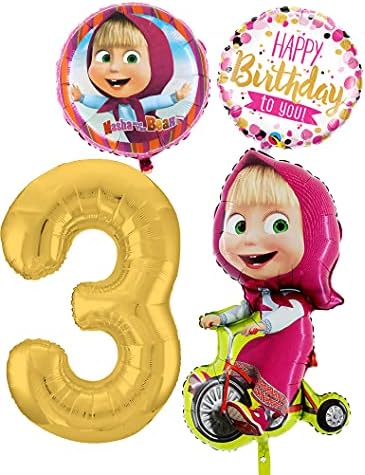 Шарени Балони Поставени За Роденден 3 Години Маша И мечка Маша и Ел Осо