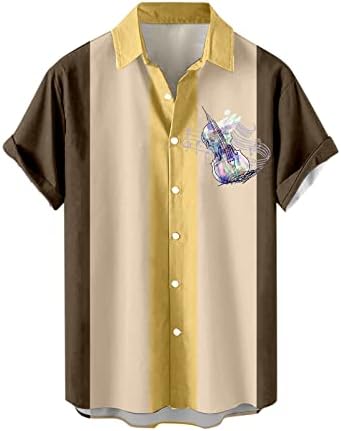 XXBR машки случајни копчиња надолу со кошули со кратки ракави со редовна гроздобер музичка нота за лепенка летна плажа Хавајски врвови