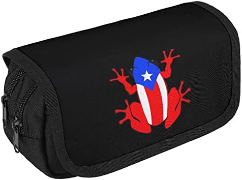 Порто Рико знамето жаба со молив, кутија за пенкало, рачна организатор за шминка, голем капацитет торба козметички преносен подарок за канцелариски