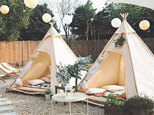 7'x7'x6.5'Outdoor Памучно платно 2-3 лице 3 сезони шатор на bellвонче Тепи со двојни врата шатори за пирамида за пирамида за семејно
