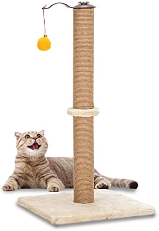 26 360 ° ротирачки држач за искачување на мачки кула мачка мачка, гребење на сисал по дрвото за искачување кула беж со две играчки