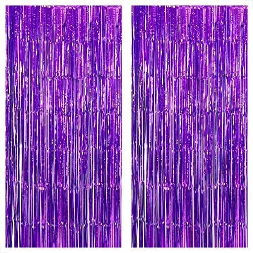 Xtralarge, Зелена И Виолетова Фолија Раб Завеса-8x12, 8 Нозе, Пакет од 4 | Виолетова И Зелена Раб Позадина За Роденденски Украси