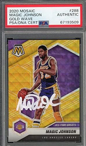 Magic Johnson Autographed 2020 Panini Mosaic Gold Bave потпишана картичка 288 Auto PSA