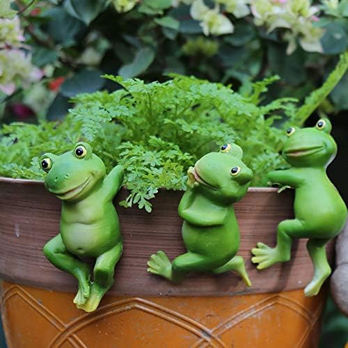Сет од 3 слатки фигурини на жаби што висат статуа на животни, тенџере со смола што виси искачувачки скулптури на отворено статуи украси декор за цветник/ограда, фигу