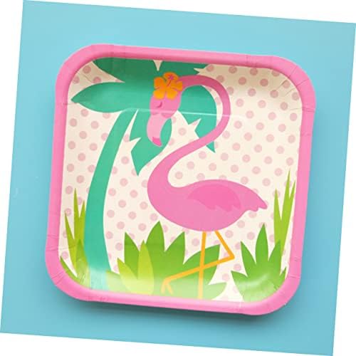 Исцелен 24 парчиња фламинго хартиена плоча торта украс бебе туш тропски забави украси хавајски декор празнични забави садови чаши за хартија