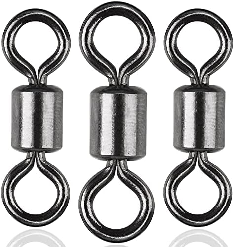 Jeeksoon Ribal Gear Swivels - 50 парчиња тркалачки буриња со чаша со чаши од не'рѓосувачки челик црна никел терминали за риболов