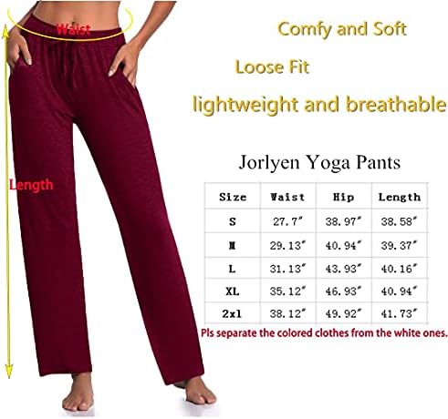 Јорлин женски јога панталони долги модални удобни панталони за влечење лабава права нога за јога трчање спорт со џебови
