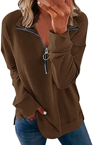Женска мода цврста лапава половина патент случајна лабава маичка одговара на врвовите на пулвер со долги ракави џемпери преголеми