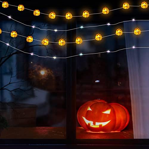 Aiex Halloween Turtkin Stign Lights, 13.1ft 2 режим стабилни и треперечки 40 светла од тиква, LED светла, 9,8ft 4-бои стабилна светлина