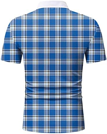 XXBR MENS PLAID POLO кошули, краток ракав провери лежерна кошула за голф, вратот на вратот летен спортски решетки за тениски