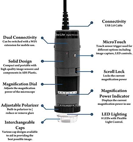 Dino-lite USB рачен дигитален микроскоп AF4515ZTL-1,3MP, 10x-140x оптичко зголемување, поларизирана светлина, AMR, FLC, долго работно растојание