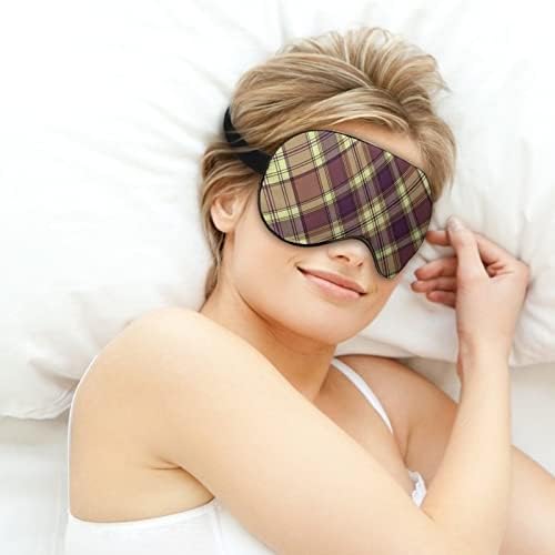 Кафеава шкотска карирана маска за спиење лесна маска за слепи маски за очи со прилагодлива лента за мажи жени