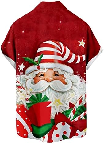 XXBR Божиќно копче за мажи надолу со кошули, кратки ракави Божиќни носии Дедо Мраз печатено лабаво вклопување во куглана кошула