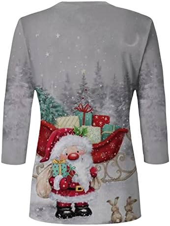 Божиќна кошула на Nokmopo за женски моден обичен четвртина ракав Божиќниот печатен тркалезен пулвер, основни врвови на маици