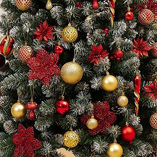 124 парчиња украси за Божиќни топка, сет, расипани божиќни топки украси, разновидни украсни украси за елки за елки за висини