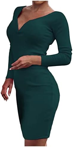 IQKA жени секси краток мини фустан со долг ракав против вратот опремена канцеларија работа обични дневни фустани тенок фит кошула фустан клуб -облека