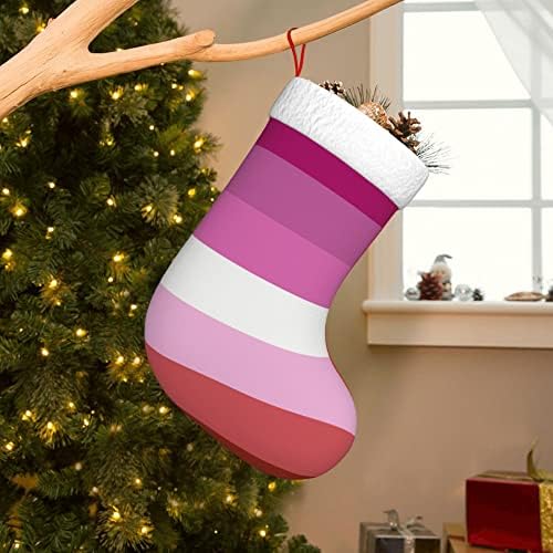 QG ZZX Божиќни чорапи со бела супер мека кафушка манжетна лезбејска гордост знаме Божиќни чорапи Божиќни украси порибување