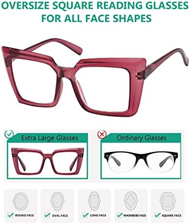 Очила 5-спакувајте Преголеми Очила За Читање За Жени Квадратни Читатели На Дизајн