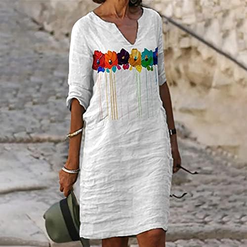 Летни Фустани За Жени 2023 V Вратот Печатени Фустан Вратоврска Боја Цветни Секојдневен Фустан Дами Миди Ракави Плажа Облека