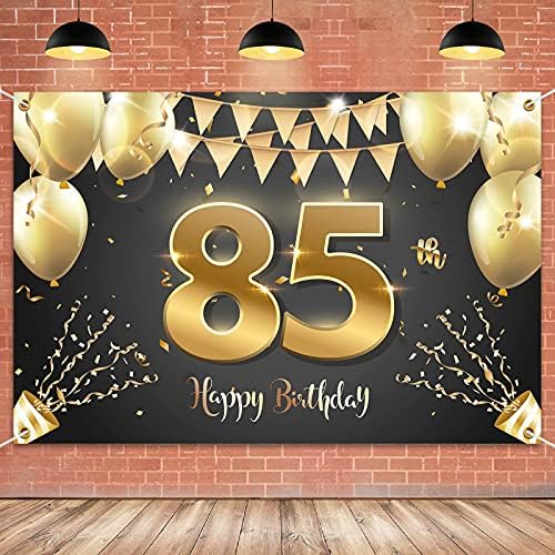 Хамигар 6x4ft Среќен 85 -ти роденден Банер за позадина - 85 години роденденски украси за забави за жени - црно злато