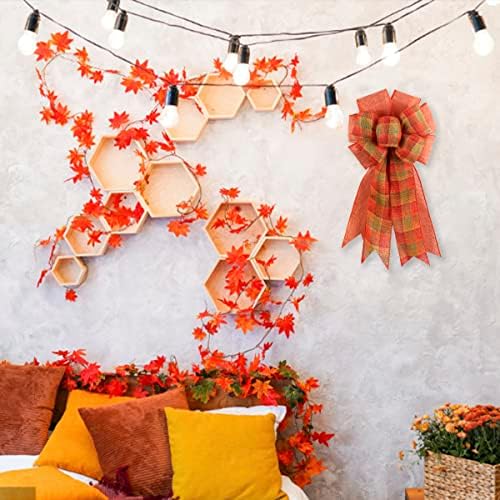 2 парчиња Денот на благодарноста есенски украси на венецот, Денот на благодарноста украси лакови повеќеслојни портокалови биволи карирани