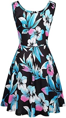 HCJKDU мини фустани за жени u вратот без ракави цвеќиња кратки сандери проток на летен летен одмор плажа резервоар фустан