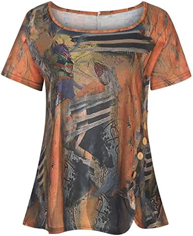 Есенско лето со исечоци за женски облека со кратки ракави, памучно графичко копче, надолу до горната кошула за дама 6м 6м