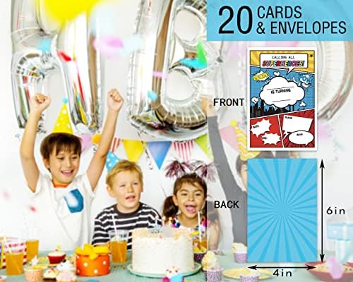 Goxfoc Повикувајќи ги сите покани за роденденски забави на момчињата Суперхерос со коверти 20 пакувања, стрип суперхерој момчиња Роденденска