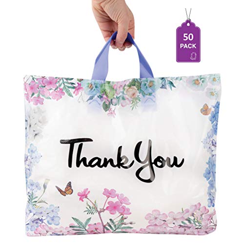 Виолетова Q Занаети Ви Благодариме Кеси За Бизнис 50 Пакет 15 W x 12 H Цветни Пластични Шопинг Кеси Со Мека Јамка Рачка Ви Благодариме Шопинг Кеси
