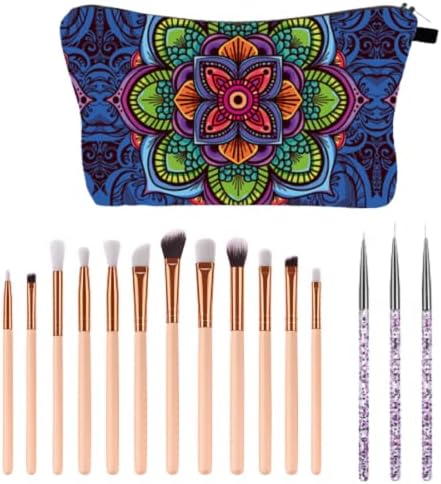 Чанта ЗА Шминка PMUYBHF со 12 парчиња Сенки За Очи Четки За Шминка Со 3 Пенкало За Цртање Нокти За Жени, Торбичка За Патент