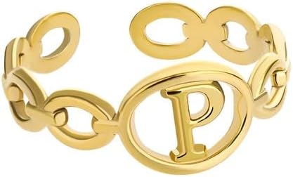 Почетна буква Ојалма А-З А-ЗА прилагодливи прстени за жени Злато Фигаро ланец Отворање прстен Мажи за Божиќни накит-П-Златна боја-21660
