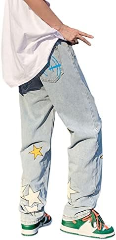DCEPEM Y2K фармерки Менс Естетски Баги хип Хоп starвездени панталони Y2K Деним лабава Гот y2k Модна улична облека 6
