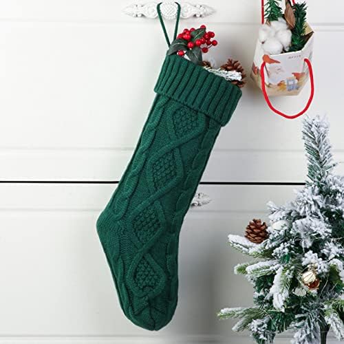 Божиќни чорапи на Kwubie, 3 пакувања Божиќни порибници, 18 инчи големи плетени божиќни чорапи за семеен празник Божиќна забава, слонова коска, бургунд, зелена боја