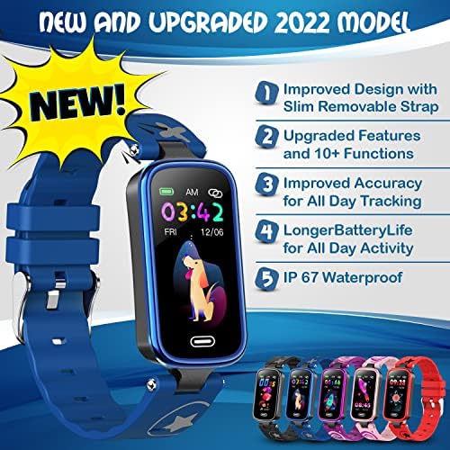 Inspiratek Kids Fitness Tracker на возраст од 5-16，2022 Надграден Tracker Kids Watch ， Водоотпорен часовник за деца со педометар ， монитор за спиење и калориски бројач ， фитнес часовник за