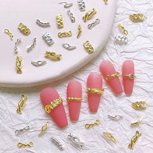50 парчиња 3Д привлечни нокти злато легура пресврт плетенка ланци додатоци за нокти Вршени прстени за привлечност за нокти