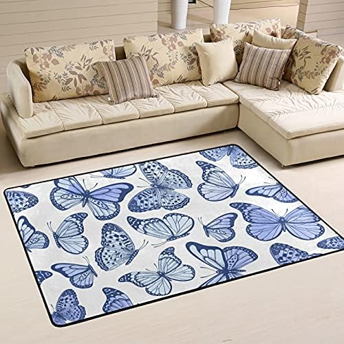 Големи меки килими гроздобер сини пеперутки расадник плејматски килим за деца кои играат соба спална соба дневна соба 3 'x 2', килим за домашни украси