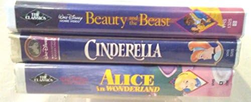 Многу 3 видеа за забава на Семејство Дизни ~ Убавина и Beверот VHS, Пепелашка VHS, Алис во земјата на чудата VHS