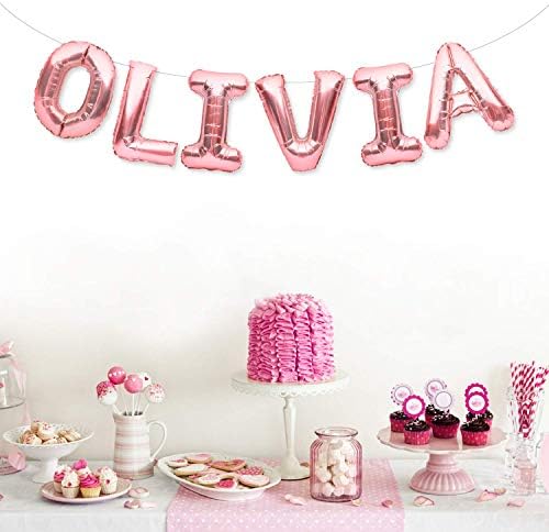 Забава засекогаш Банер За Балони Оливија Голема 16 Инчна Розово Златна Фолија Балони Букви Име За Жени И Девојки Украси За Роденденски