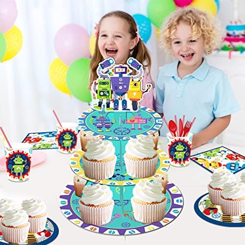 Штанд ЗА Кекси ЈИПИНУ 3 слој детски штанд За кекси за роботи, роденденска забава со Тематика На Роботи, украси за забави за роботи, материјали за туширање за бебиња