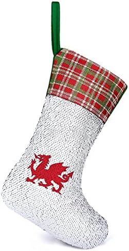 Знаме на Велс Велс црвен змеј Божиќно порибување со Sparkle Blingbling Sequin XMAS Holiday Camplacle Мантија за забава што виси декор