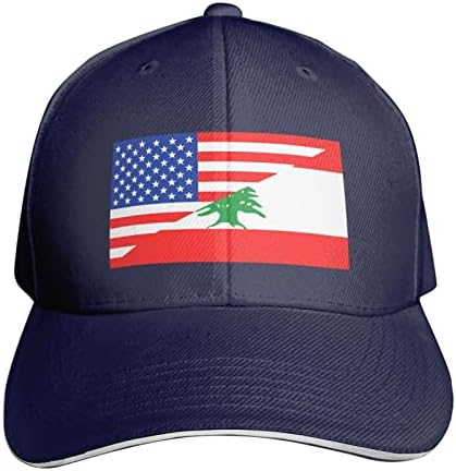 BBQT Американско либанско знаме Бејзбол капа за мажи за мажи, unisex капа, прилагодлива капа за голф