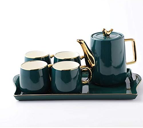 Чиста чаша чај чаша сет со послужавник, смарагд керамички чајни чаши чајници постави Божиќен подарок за пиење чај лате вода, чај тенџере