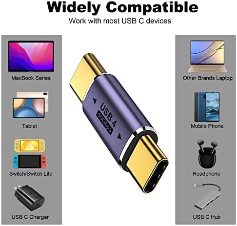 AreMe 2 ПАКЕТ USB C Машки До Машки Адаптер, USB Тип C Спојка Екстендер Поддршка 100W, 40Gbps, 8K@60Hz За Thunderbolt 4/3, MacBook