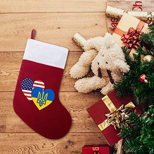 Украински САД Срцето знаме Божиќни чорапи за порибување со кадифен камин што виси за декор за домашно дрво