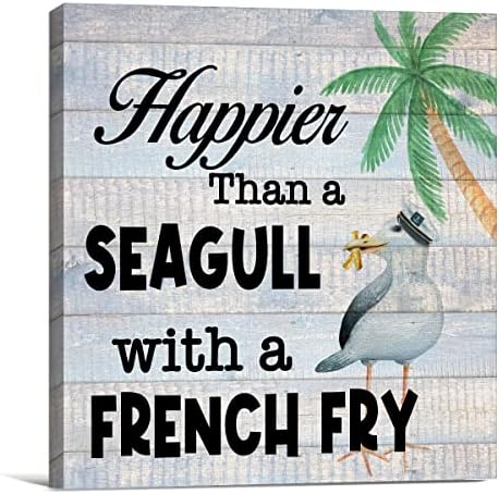 Плажа галеб знак wallидна уметност отпечатоци платно сликање рустикален посреќен од галеб со француска пржена печатена земја домашна