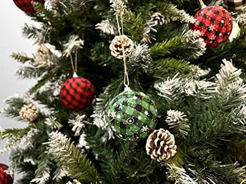 6 парчиња фарма куќа преголема биволска карирана проверка на ткаенина топка што виси украс сет декоративна топка за новогодишна