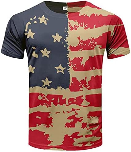 Машка војник Краток ракав Денот на независноста маица американско знаме за печатење на екипажот патриотски врвни starsвезди и ленти